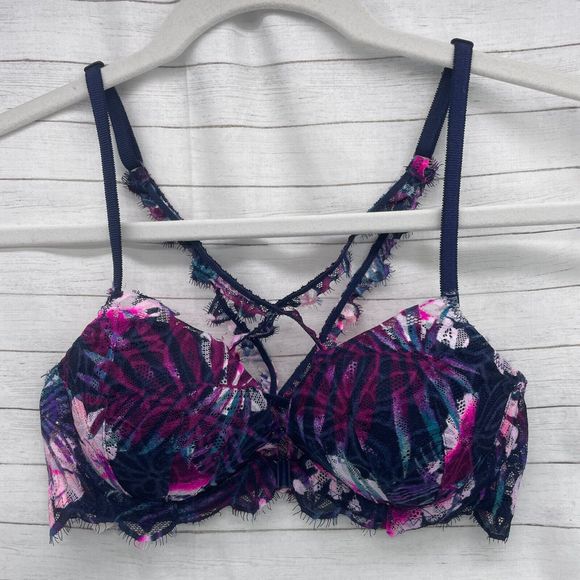 Victoria’s Secret PINK Womens Date Racerback Bra Size 32C Front Closure Floral - Picture 1 of 7